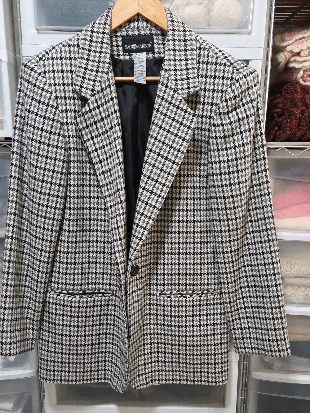 Sag Harbor Black & Gray Houndstooth Wool Blend Blazer Size 10